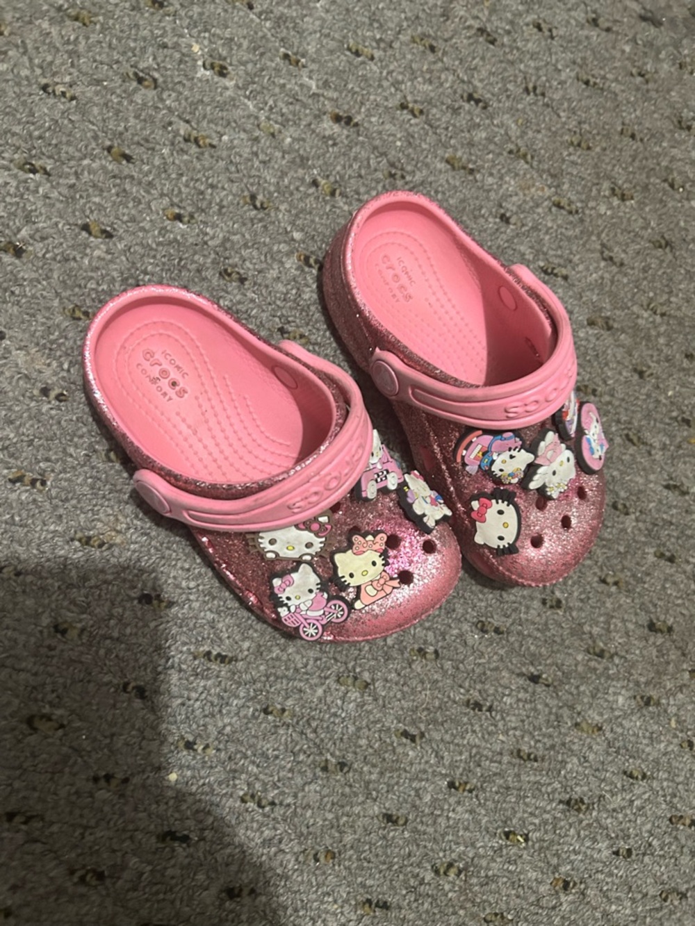 CROCS Kids Pink Glitter Clogs with Character Jibbitz